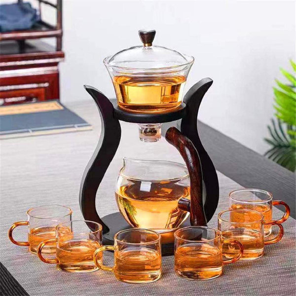 lansi2016 Glass Tea Set Water Diversion Rotating Cover Bowl